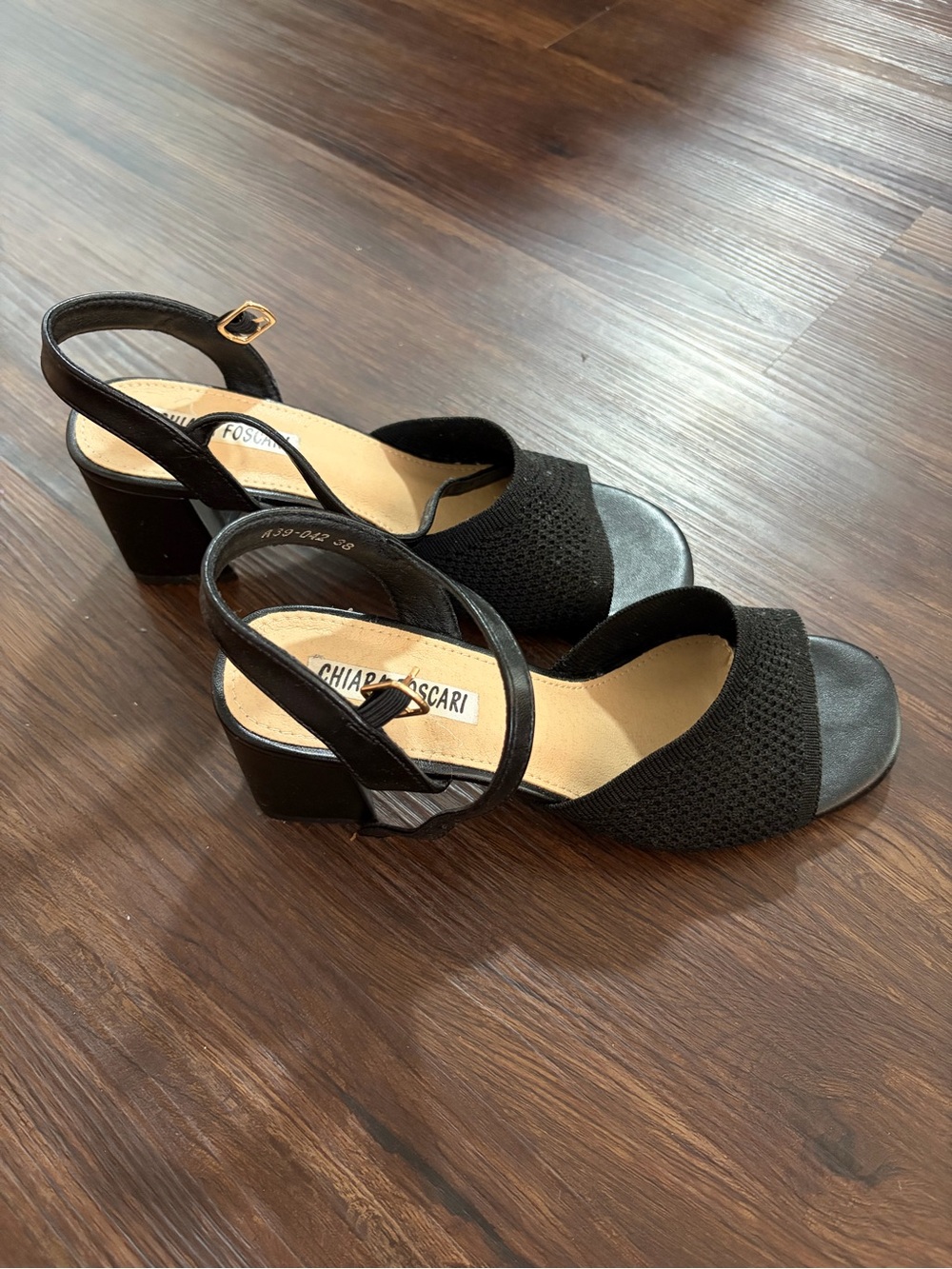 Black Knit Slingback Block Heel Sandals